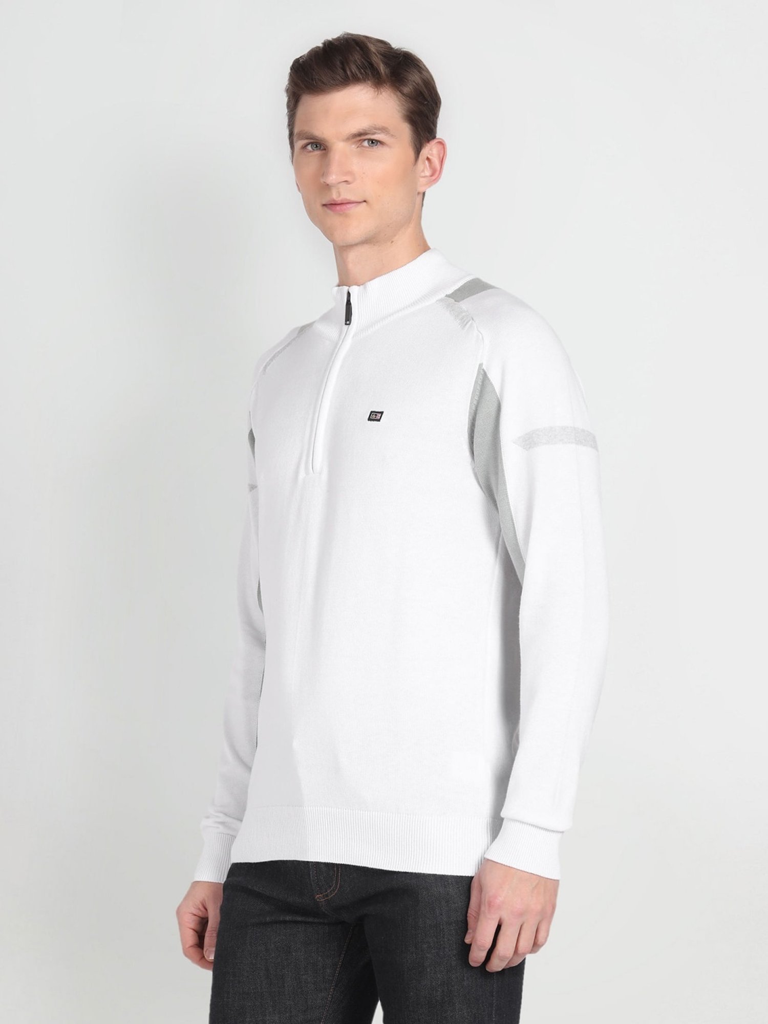 Arrow Sport White Regular Fit Self Pattern Sweater
