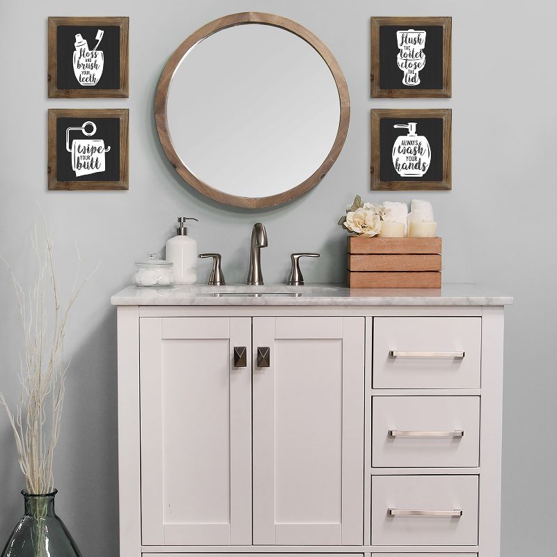Stratton Home Decor Floss, Flush, Wipe, Wash Set of 4 Cute Rustic Farmhouse Decoration Sign Decorative Bathroom Wall Art, Black and White