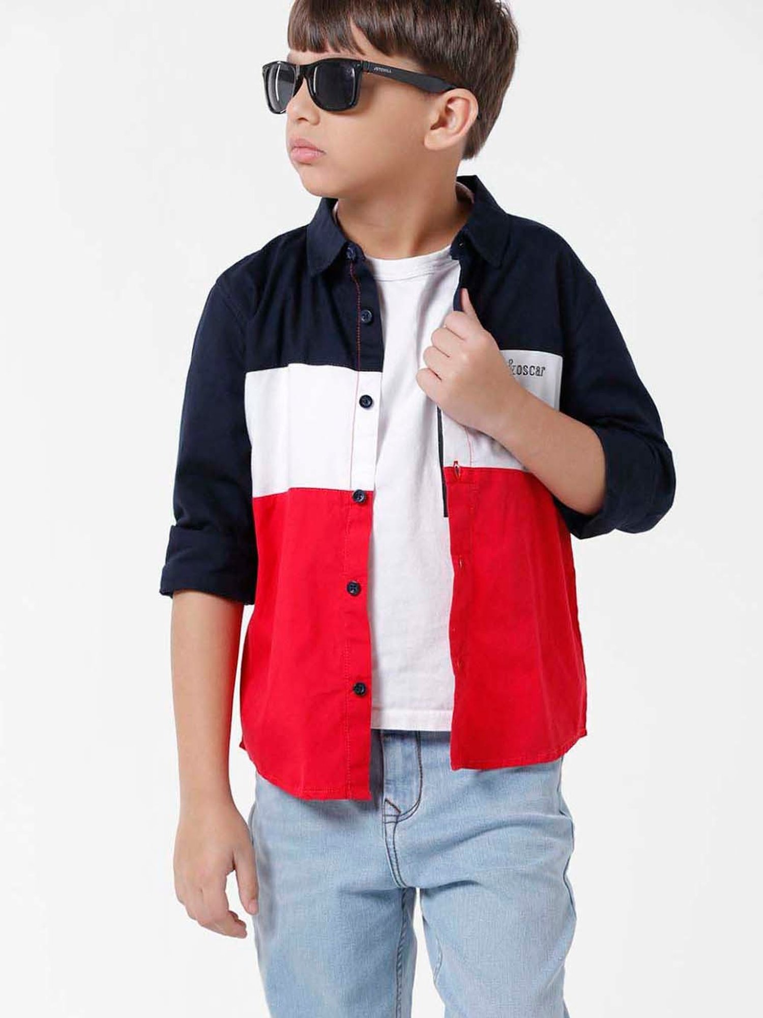 Kate & Oscar Kids Multicolor Cotton Color Block Full Sleeves Shirt