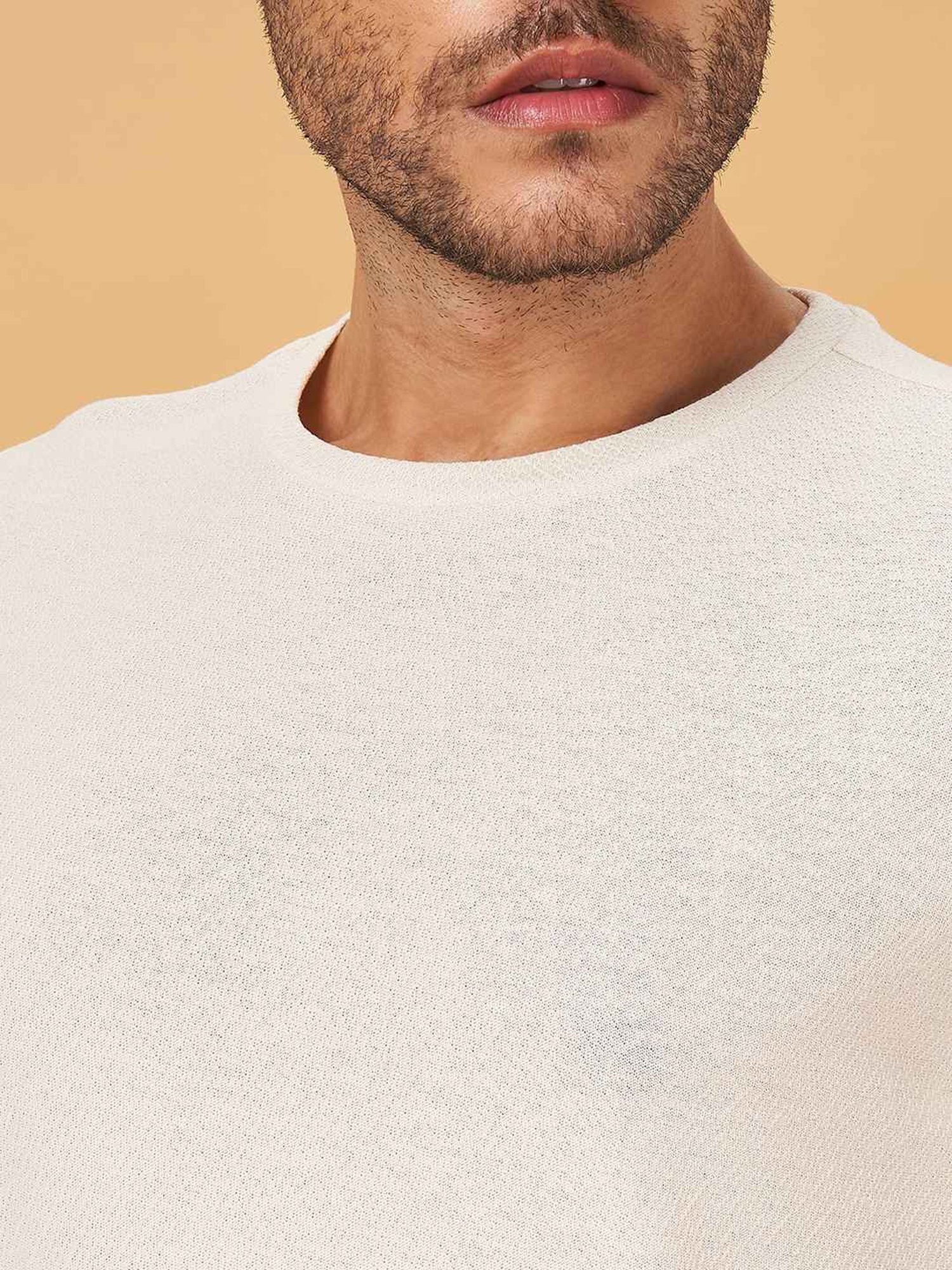 7 Alt by Pantaloons Ecru Relaxed Fit Self Pattern T-Shirt