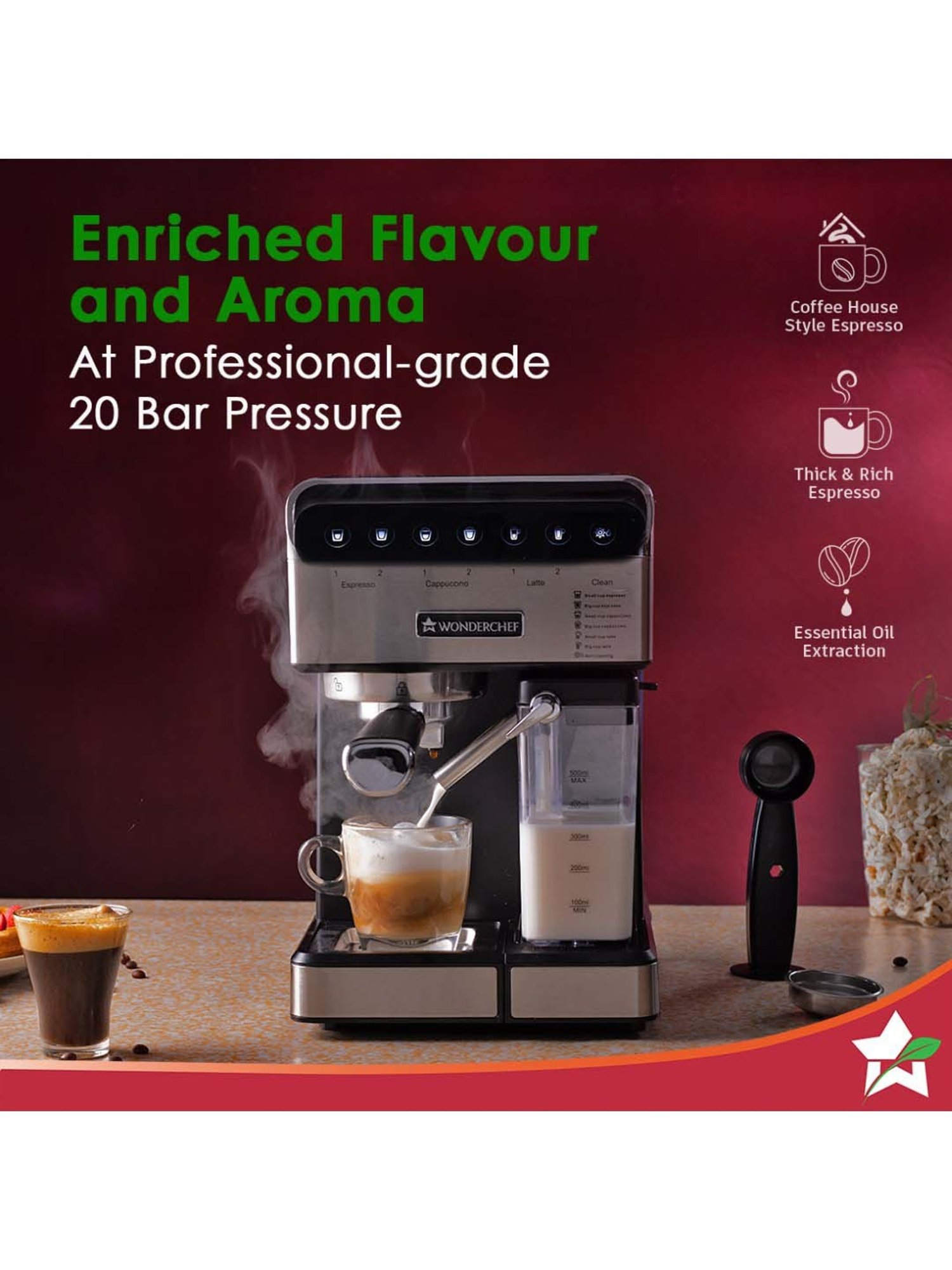 Wonderchef Regalia Capsule Coffee Machine with Frother (1400W, Black)