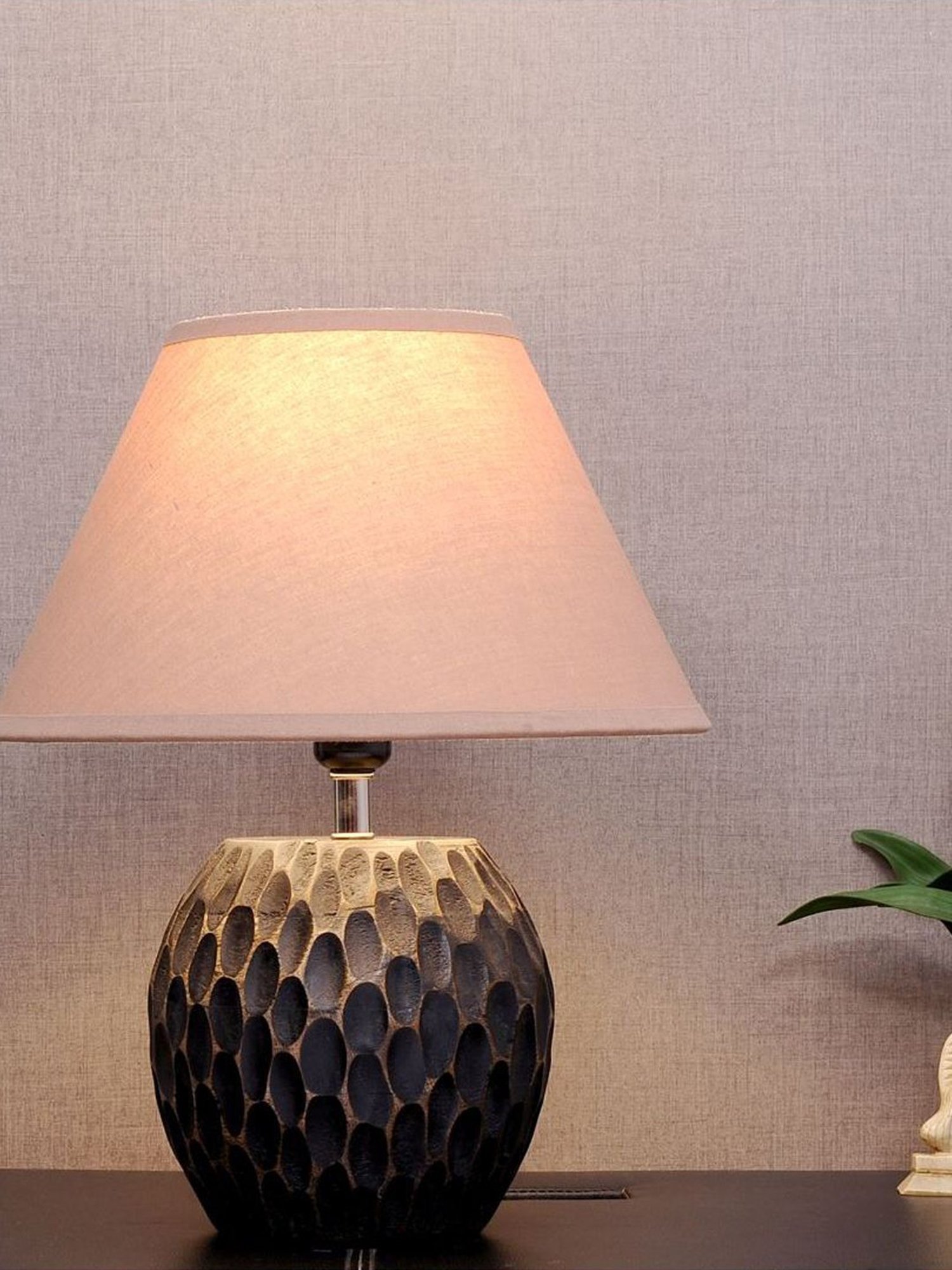 Kapoor Lamp Shades Black & Pink Wood Aida Mini Carved Table Lamp