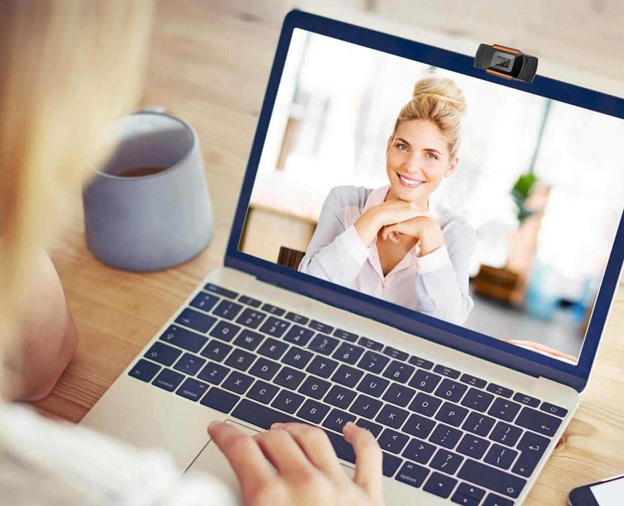 USB Webcam with Microphone, 1280x720P HD Video Camera for Gaming Conferencing, Laptop or Desktop Webcam, USB Computer Camera for Windows Mac YouTube Skype OBS, Free-Driver Installation (Orange)