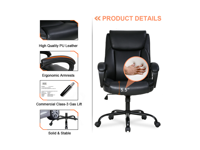 Office Chair Ergonomic Desk Chair PU Computer Chair with Lumbar Support Arms High Back Executive Leather Task Chair for Men(Black)
