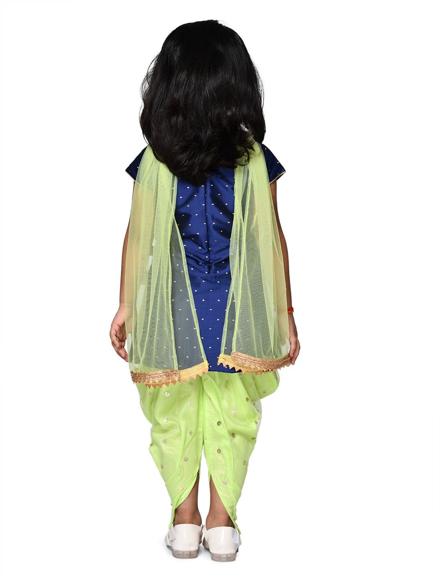 Saka Designs Kids Navy & Green Printed Kurti with Dhoti & Dupatta