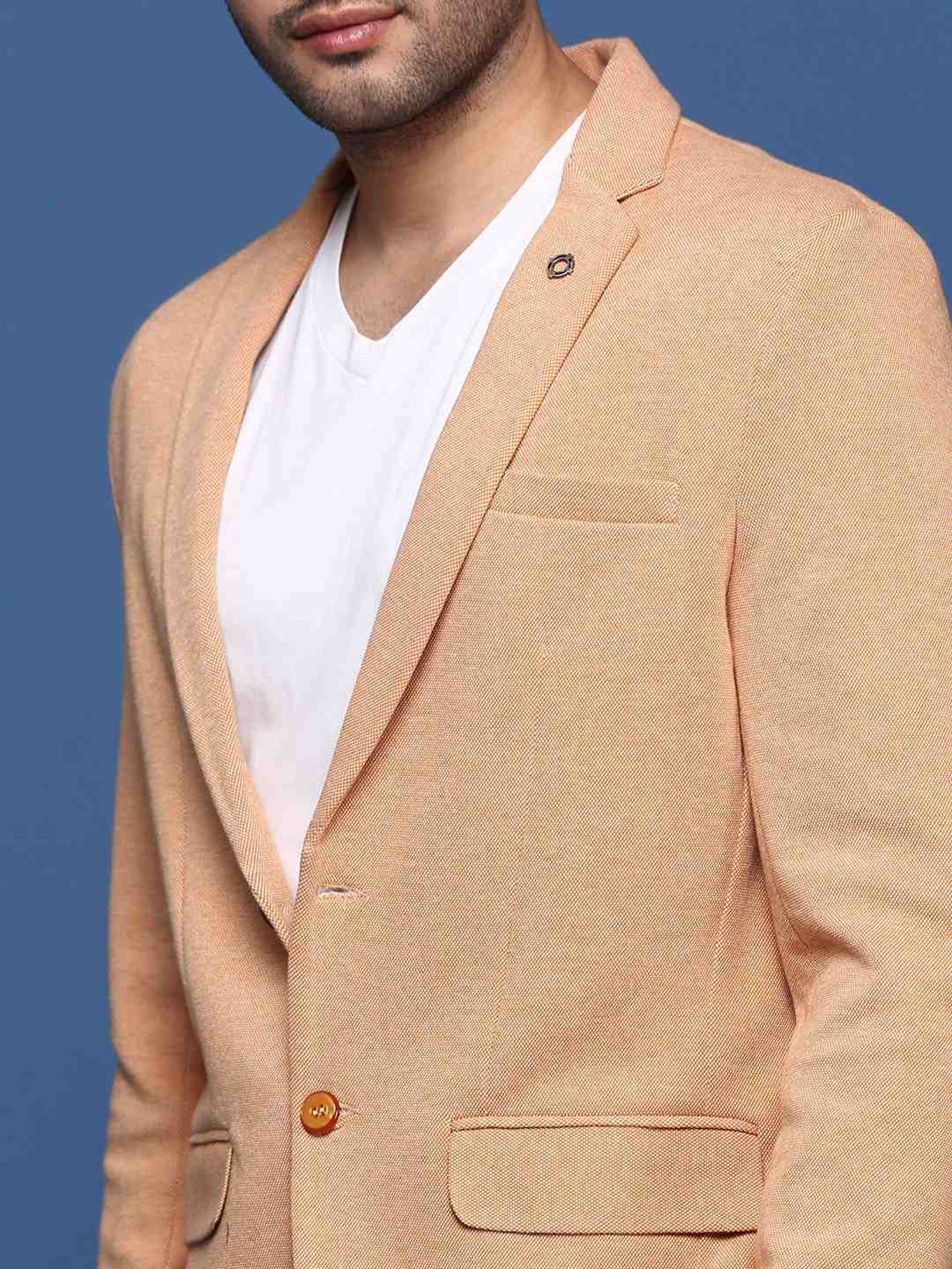 Showoff Orange Cotton Slim Fit Blazer