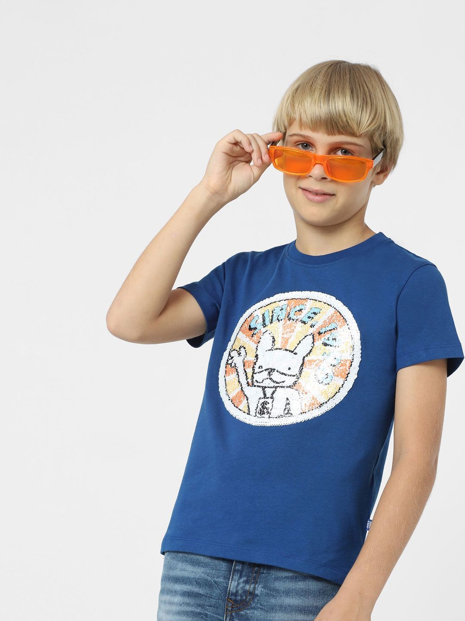 Jack & Jones Junior Boys Royal Blue Embellished T-Shirt