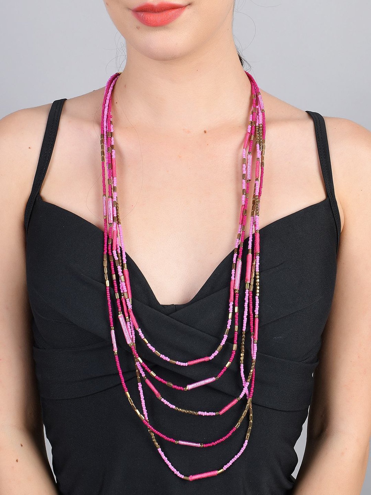 Imli Street Pink Long Beaded Handcrafted Necklace