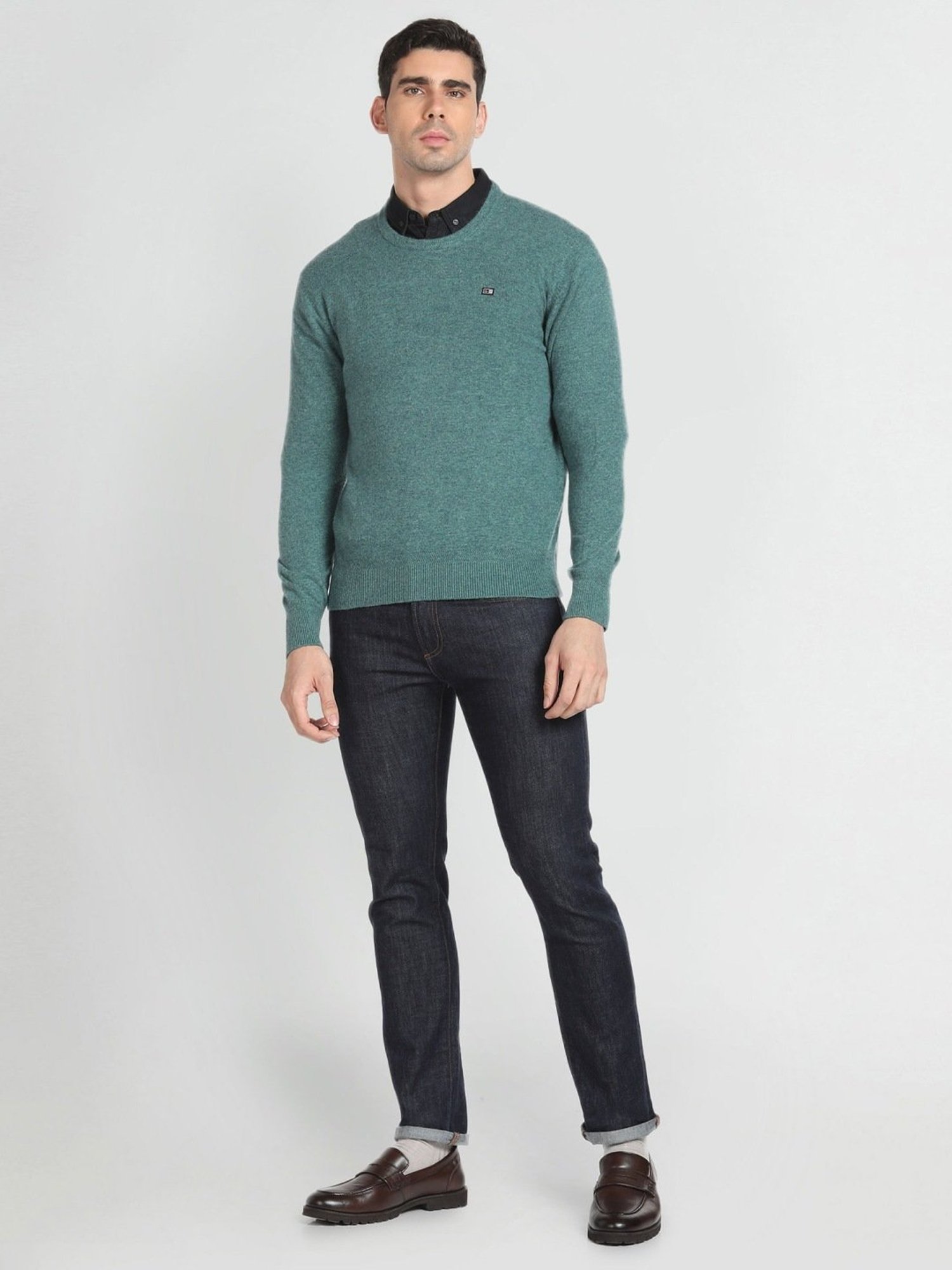 Arrow Sport Green Regular Fit Sweater