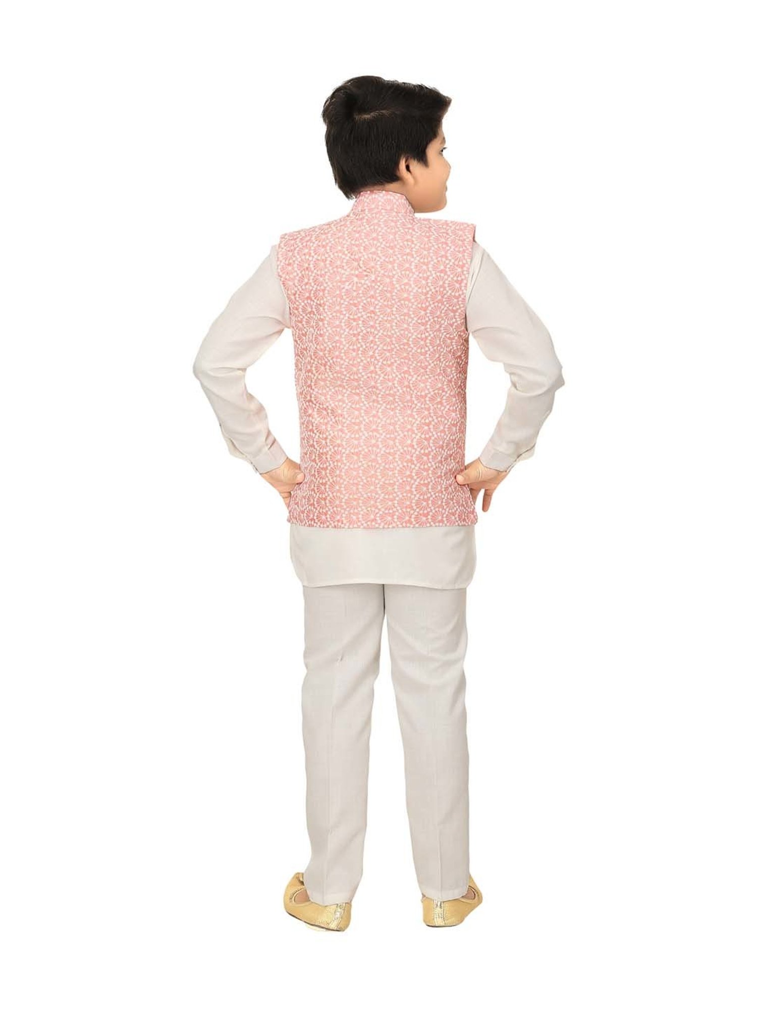 VASTRAMAY Boys Turquoise Floral Full Sleeves Indowestern