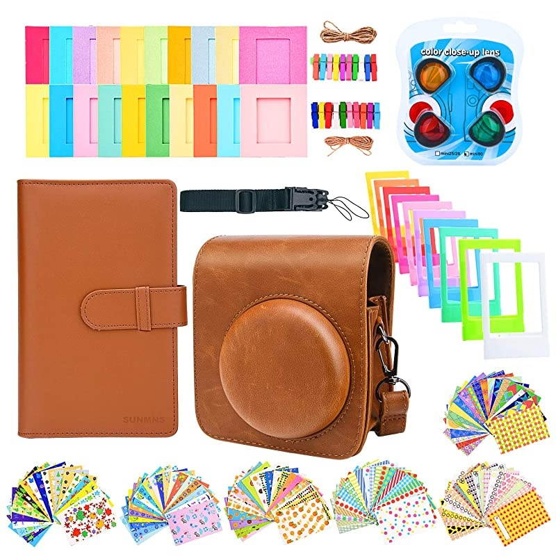 Accessories Bundle Kit Set Compatible with Fujifilm Instax Mini 90 Instant Film Camera, Accessory Include Case, Album, Stickers, Photo Frames, Hanging Frame, Filter, Strap, Brown