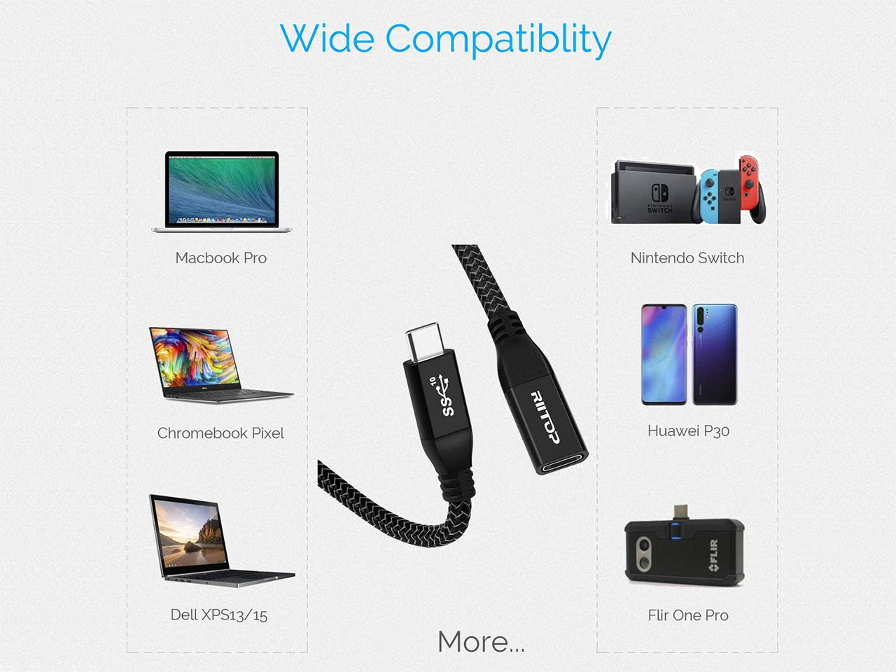 RIITOP USB C Extension Cable 5.9 ft (2Pack), USB 3.1 Type C Male to Female Extender Cord, Gen2 10Gbps, Support Charging & Data for Nintendo Switch, MacBook Pro, Dell XPS, Oculus Quest