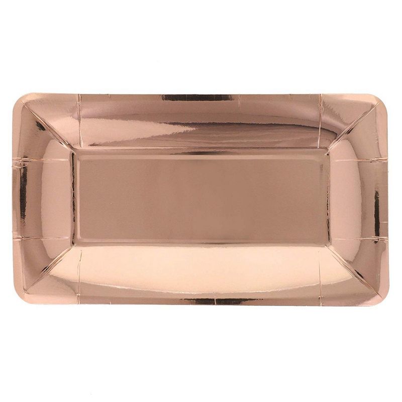 Juvale 24-Pack Rectangular Paper Party Appetizer Plates, Rose Gold Foil 9"x5"