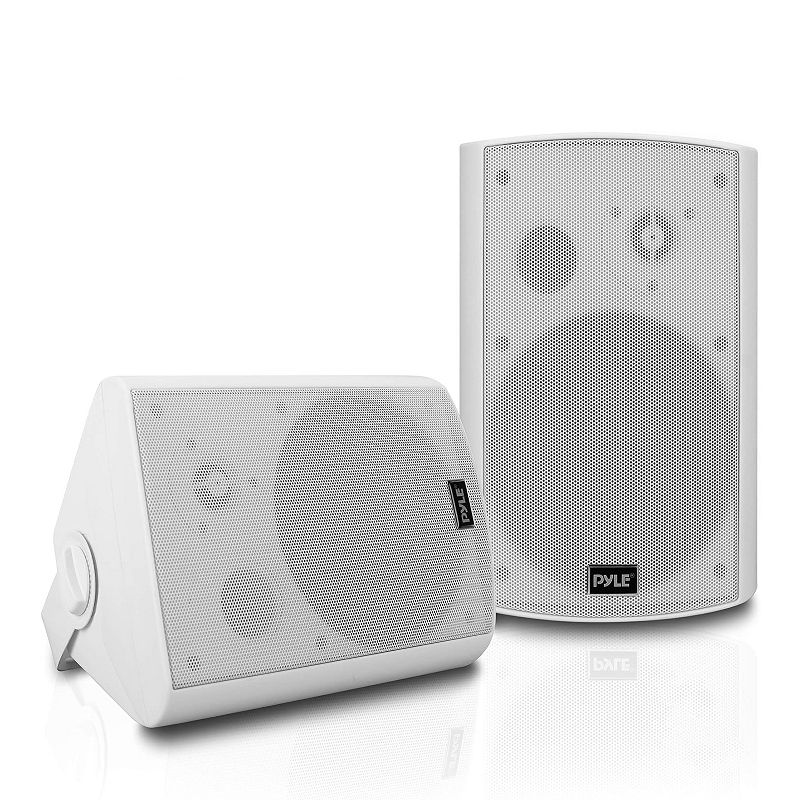 Pyle PDWR61BTWT 6.5 Inch Indoor/Outdoor Wall Mount Waterproof Stereo Speaker System Theater Wireless Bluetooth Surround Sound System, White (2 Pack)