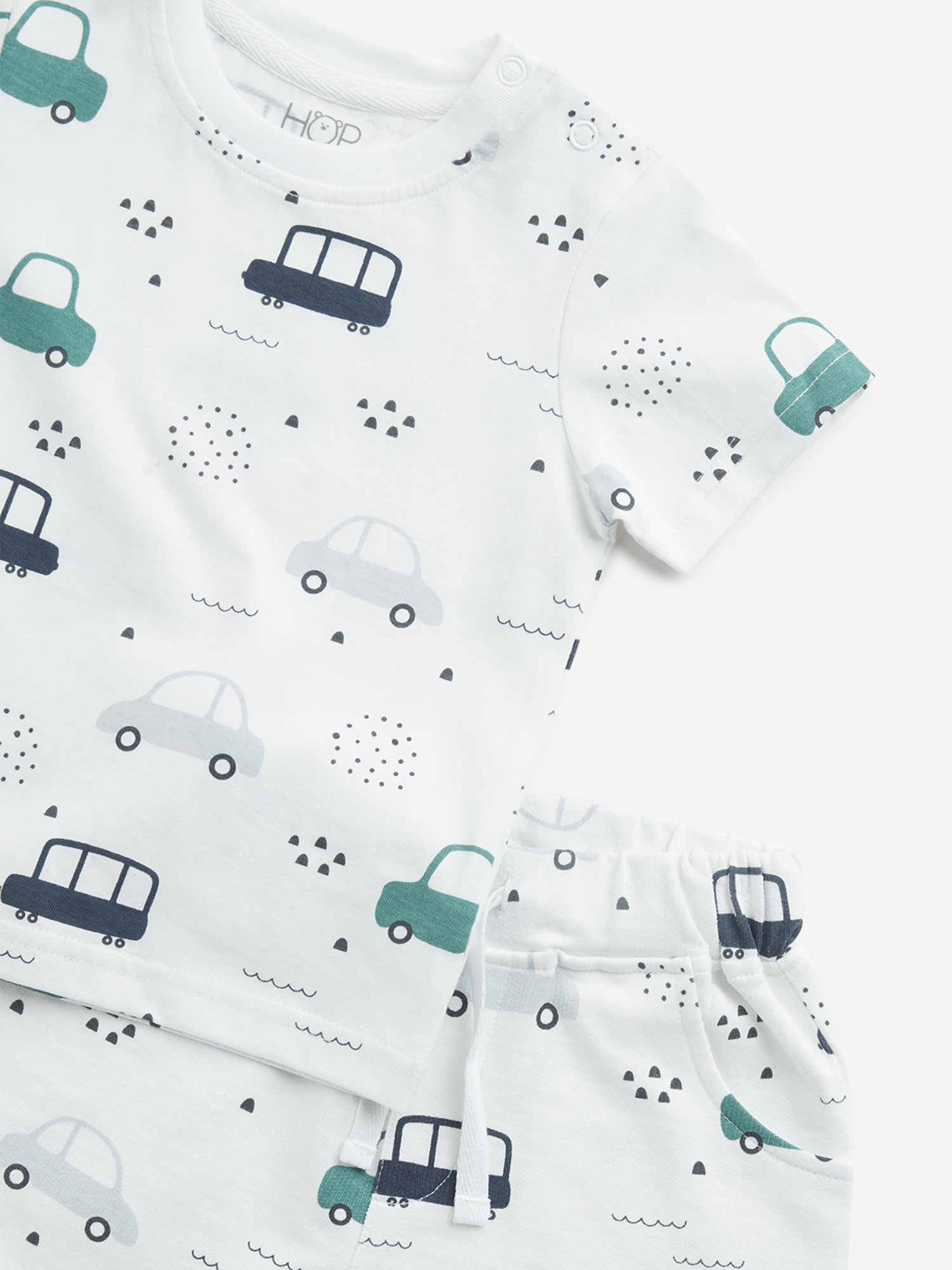 HOP Baby by Westside White Printed Cotton T-Shirt with Mid-Rise Shorts