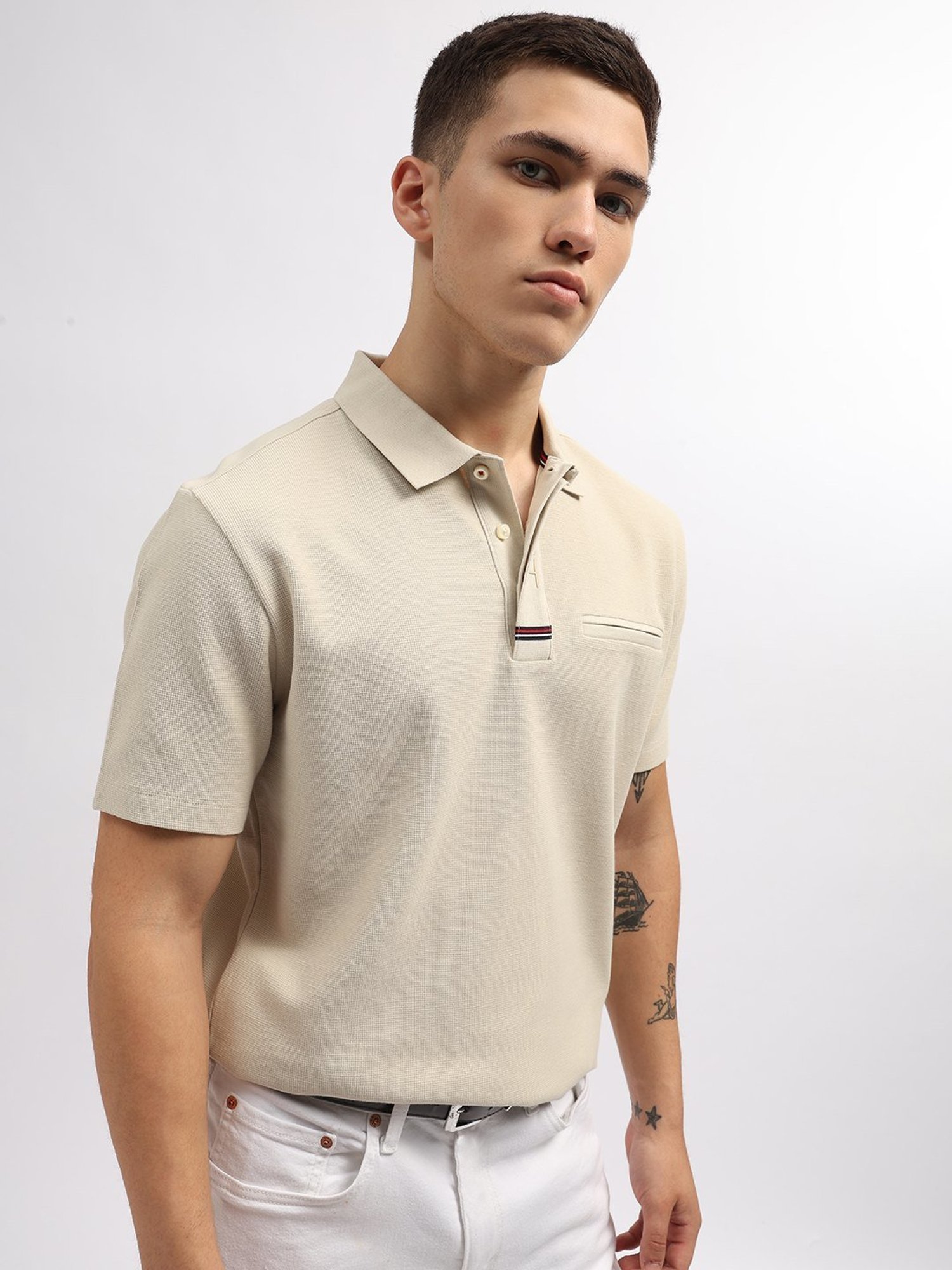 Gant Beige Cotton Regular Fit Polo T-Shirt