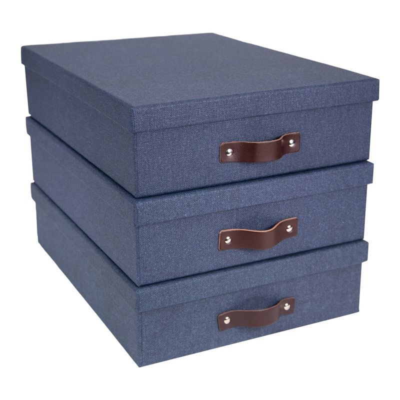 Set of 3 Oskar Canvas Document Box Blue - Bigso Box of Sweden