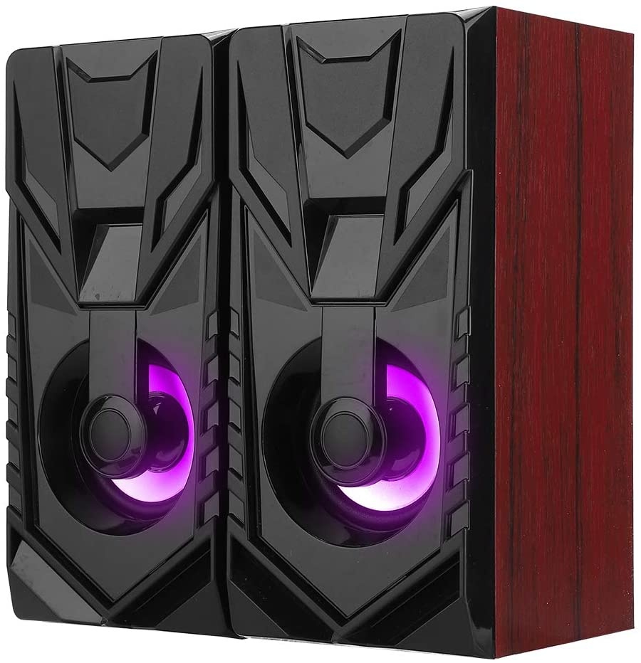 Ladieshow 1 Set of Wooden Fashionable Mini Desktop Speaker 2.0 Multi-Media USB Laptop Speakers Louder Volume, Crystal Clear Stereo Sound(Red)