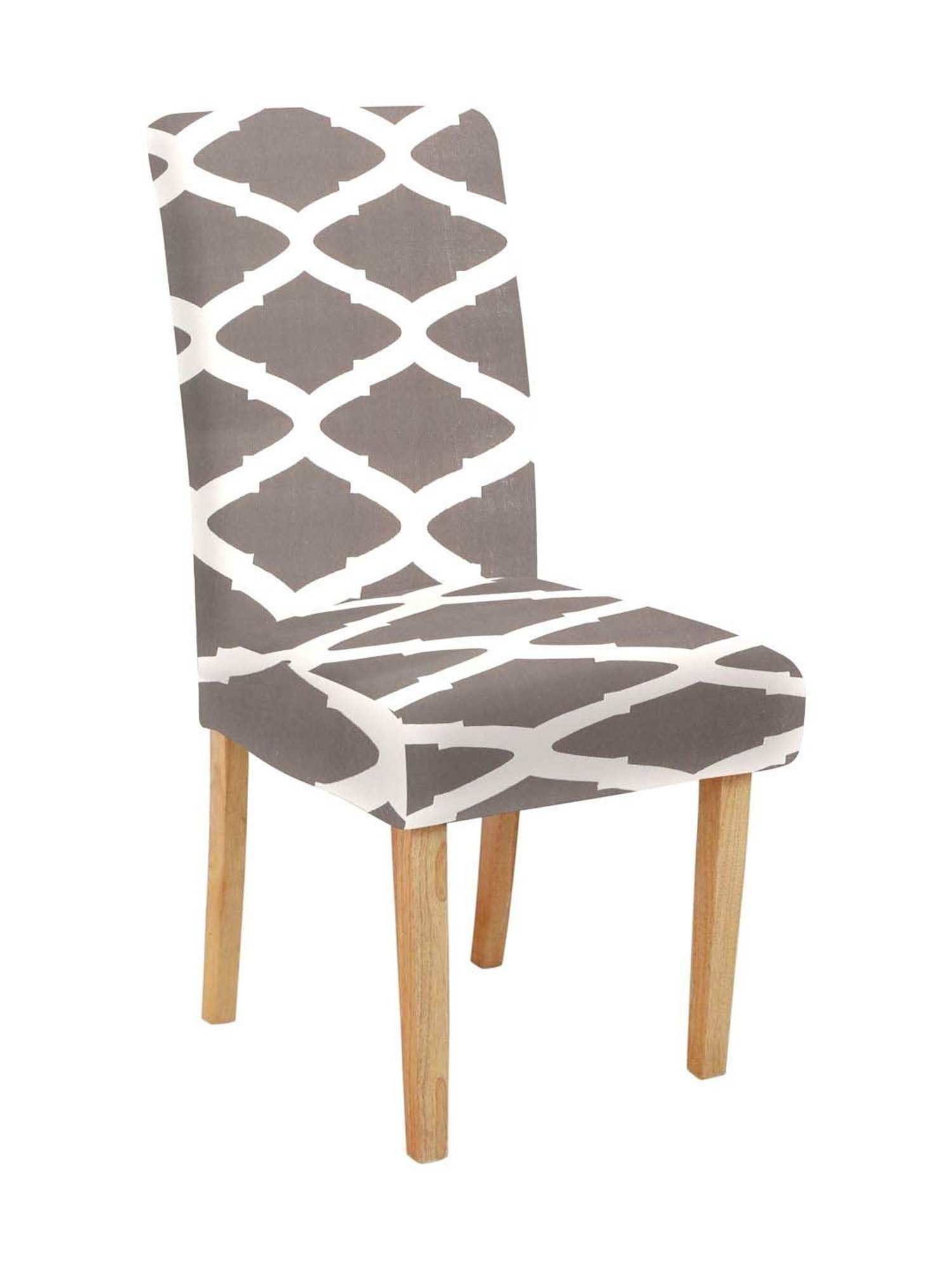 HOSTA HOMES Grey Polyester Stretchable Printed Chair Cover - Set of 6