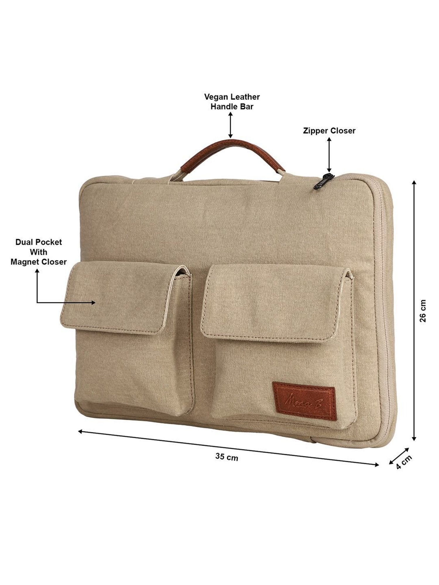 Mona B 4 Ltrs Beige Small Laptop Sleeve