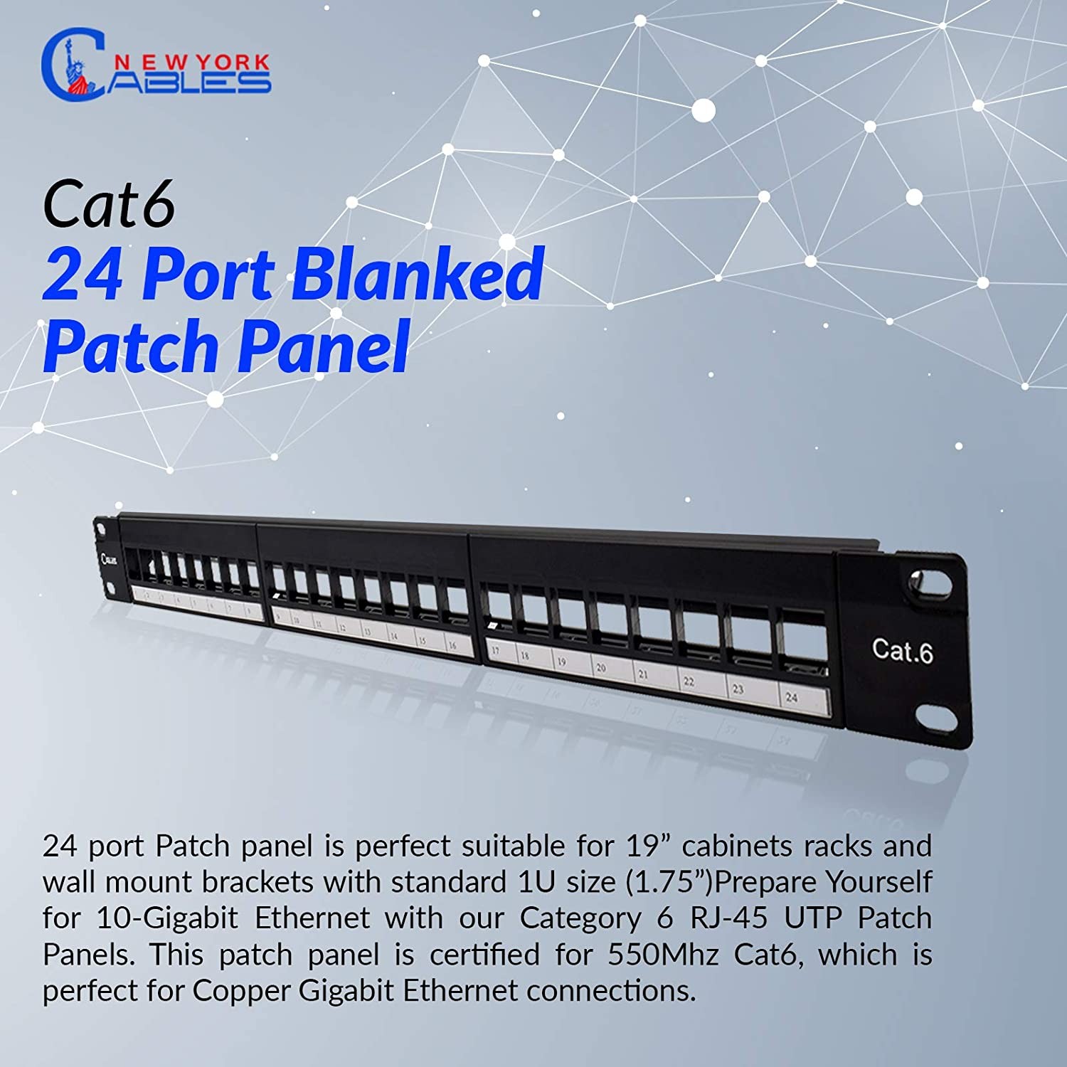 NewyorkCables Keystone Patch Panel 24 Port 1U Rackmount or Wall Mount UTP Unloaded Patch Panel Blank for Ethernet Cables - Multimedia Patch Panel