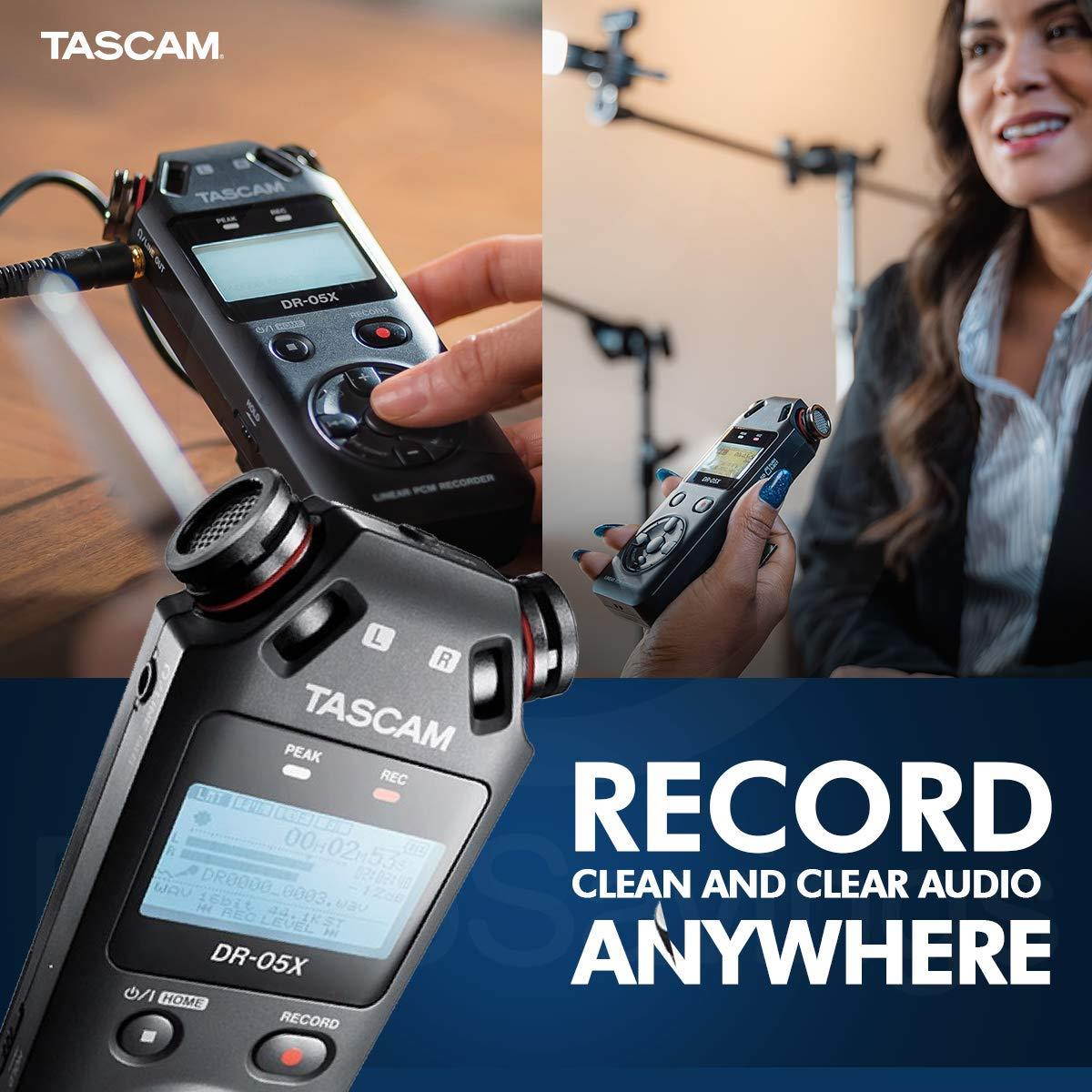 Tascam DR-05X Stereo Handheld Digital Audio Recorder with USB Audio Interface + 16GB + Microphone + Premium Accessories Bundle