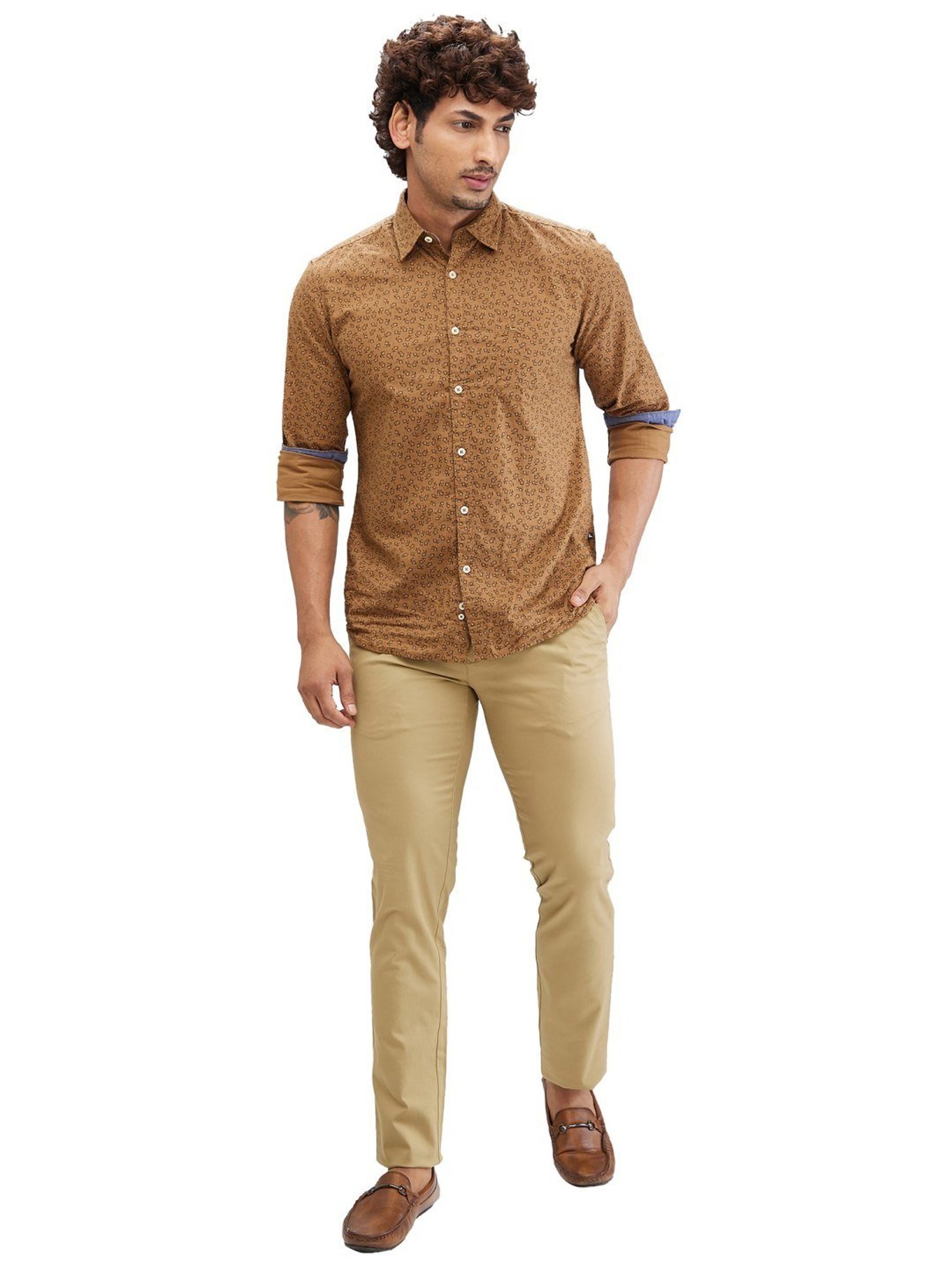 Parx Brown Tapered Fit Trousers