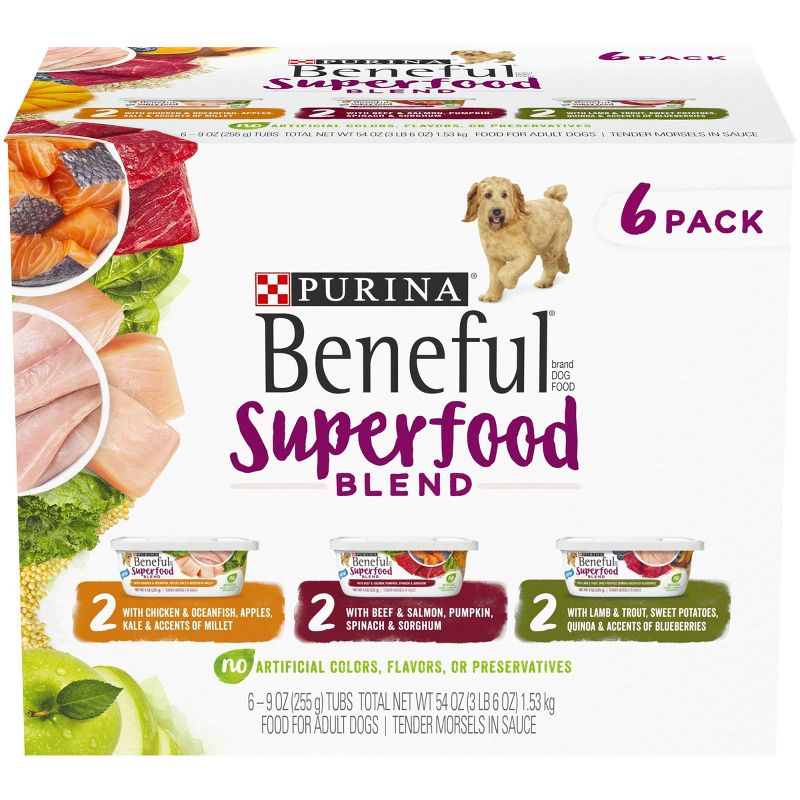 Purina Beneful Superfood Blend Chicken, Beef & Lamb Recipes Wet Dog Food - 9oz/6ct Variety Pack