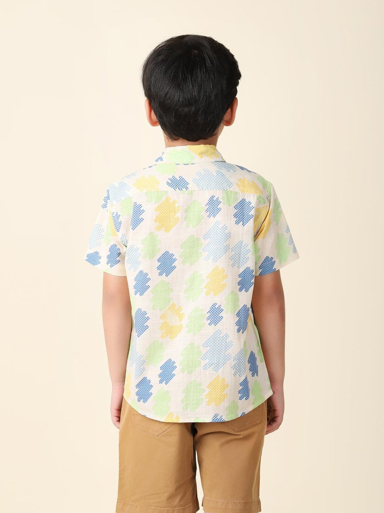 Fabindia Kids Cream Printed Shirt
