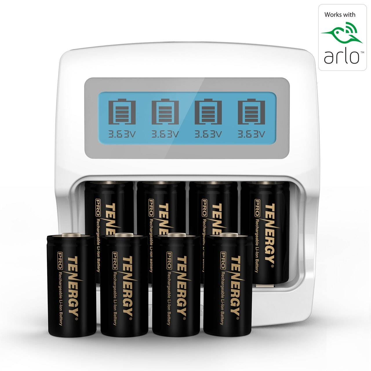 Arlo Certified: Tenergy Premium High Capacity 750mAh 3.7V Arlo Battery and Fast Smart Charger for Li-ion RCR123A Rechargeable Battery for Arlo Cameras (VMC3030/VMK3200/VMS3330/3430/3530), 8-Pack