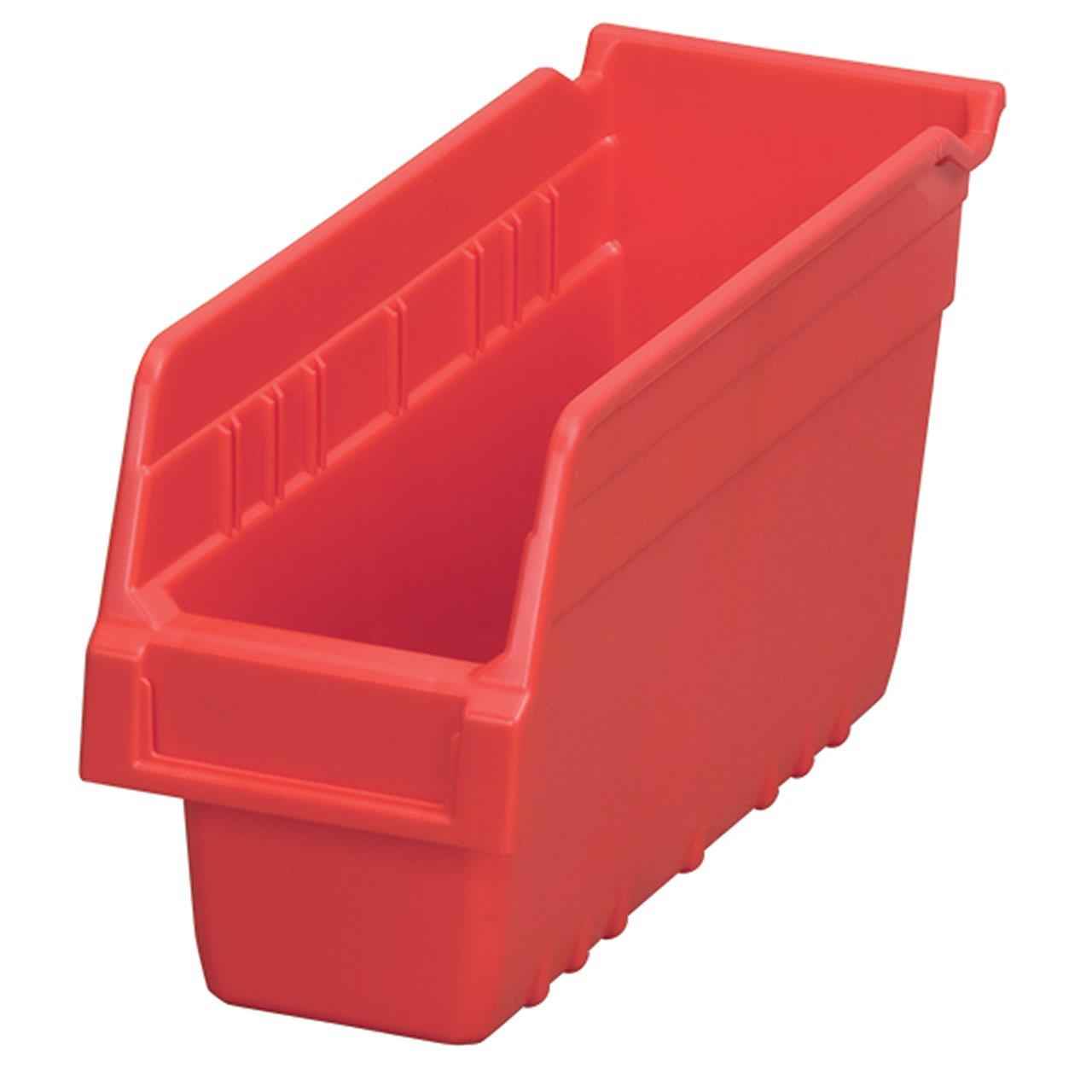 Akro-Mils 30040 ShelfMax Plastic Nesting Shelf Bin Box, 12-Inch Length x 4-Inch Width x 6-Inch Height, Case of 16, Red
