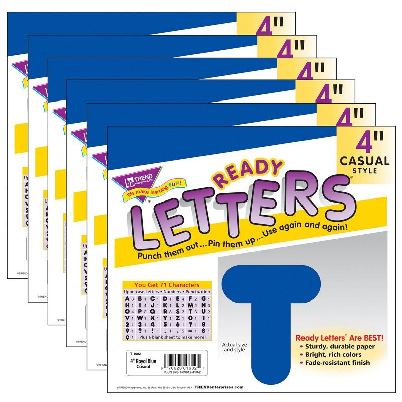 6pk 4" Casual Uppercase Ready Letters Royal Blue - TREND