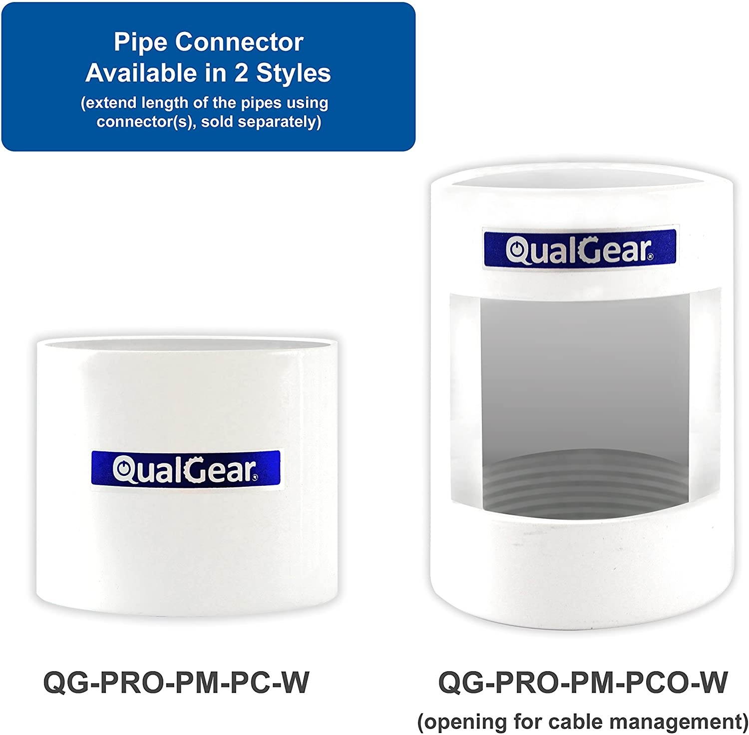 QualGear QG-PRO-PM-1FT-W Pro-AV 1.5" Npt Threaded Pipe, 1' Length Projector Accessory