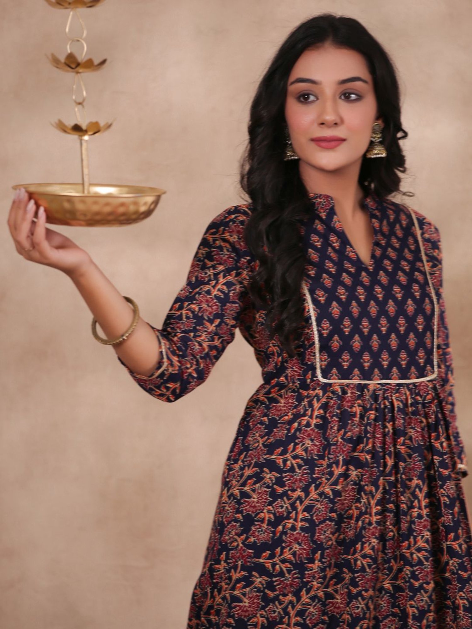 Anubhutee Blue Cotton Floral Print Kurta Pant Set