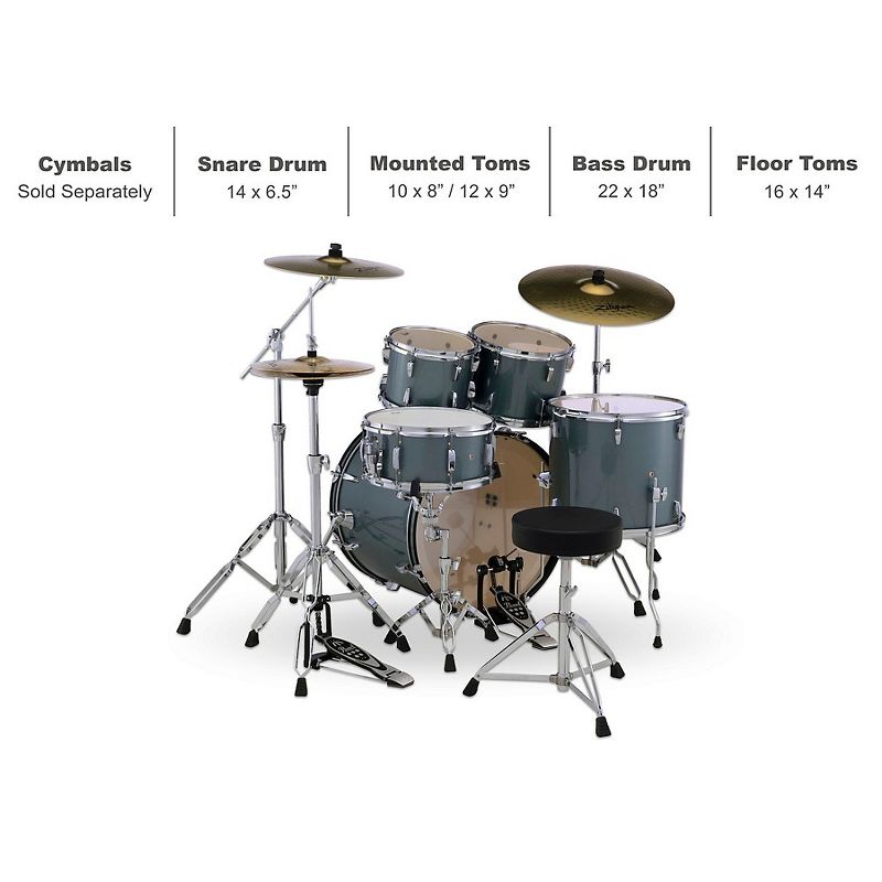 Pearl Roadshow 5-Piece Drum Set with Hardware and Zildjian Planet Z Cymbals Charcoal