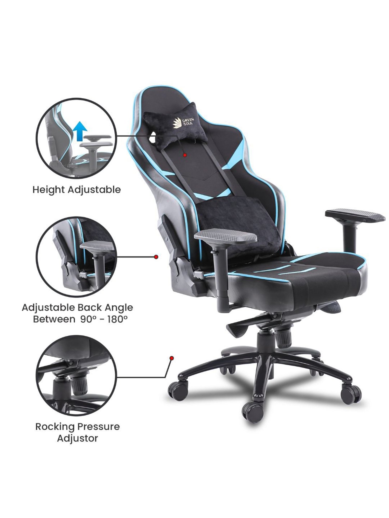 Green Soul Monster T Black & Blue PU Leather Premium Gaming Chair