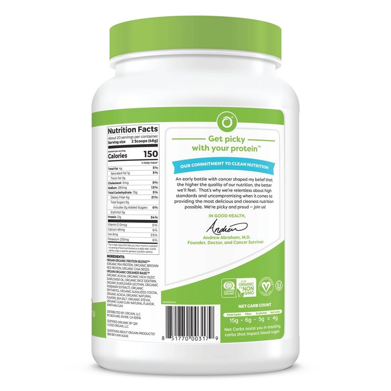 Orgain Organic Vegan Protein Plant-Based Protein Powder - Creamy Chocolate Fudge - 2.01lbs