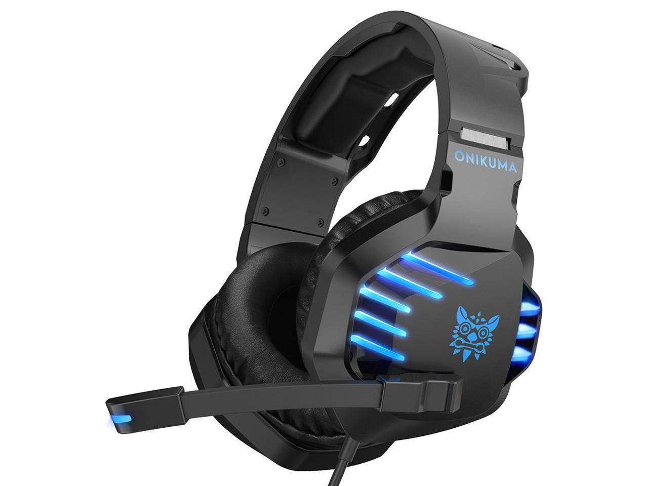 ONIKUMA K17 Over-Ear Noise Reduction Gaming Headphones,HD Stereo LED Light 3.5mm Audio+USB Port with Plugable Mic &ndash; Blue