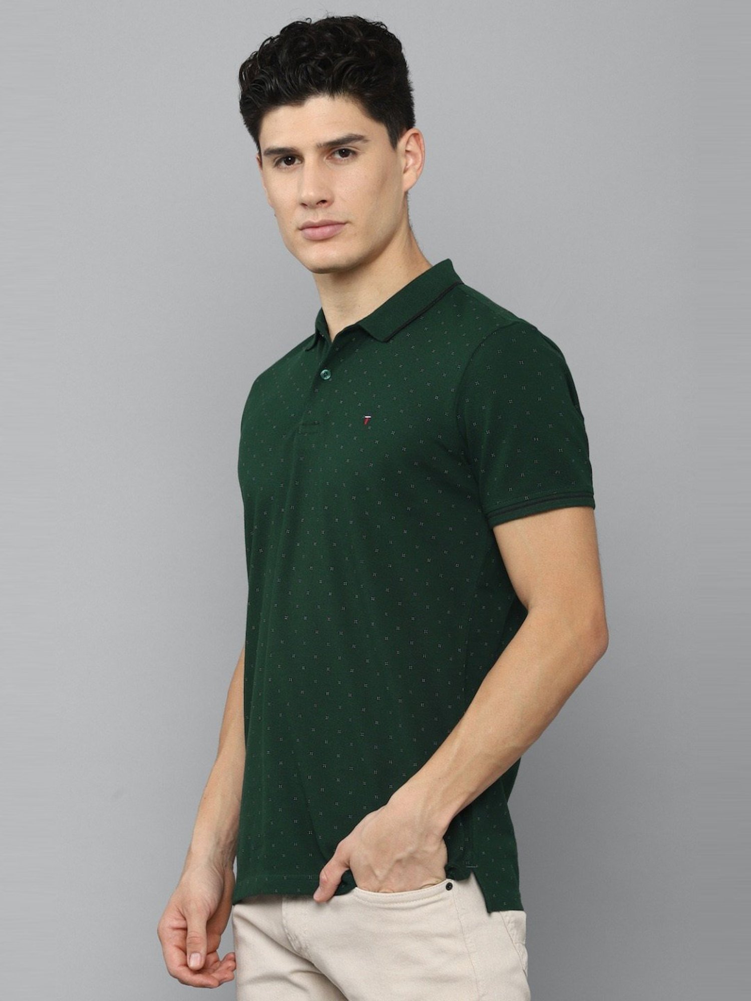 Louis Philippe Sport Green Cotton Slim Fit Polo T-Shirt