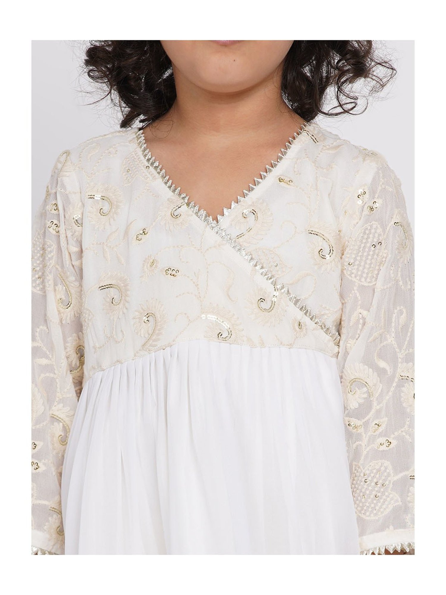 Little Bansi White Embellished 1 Kurta, 1 Sharara & 1 Dupatta