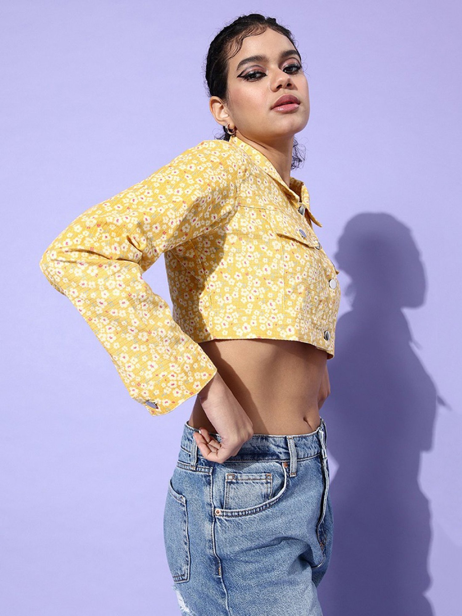 Anvi Be Yourself Yellow Floral Print Jacket