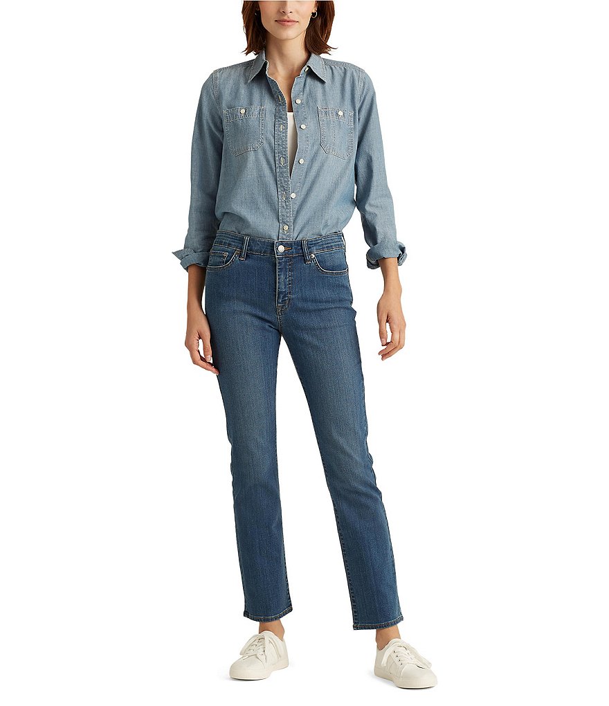Lauren Ralph Lauren Petite Size Mid-Rise Straight Leg Jeans