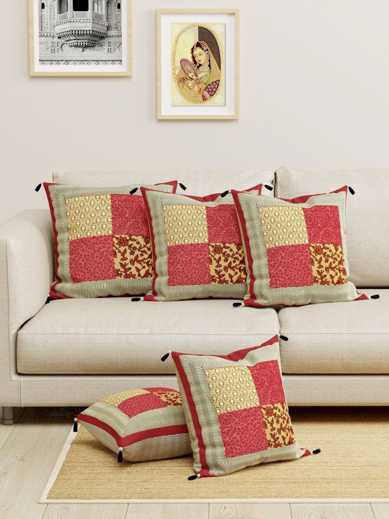 Living Roots Multicolor Cotton Cushion Covers - Set of 5