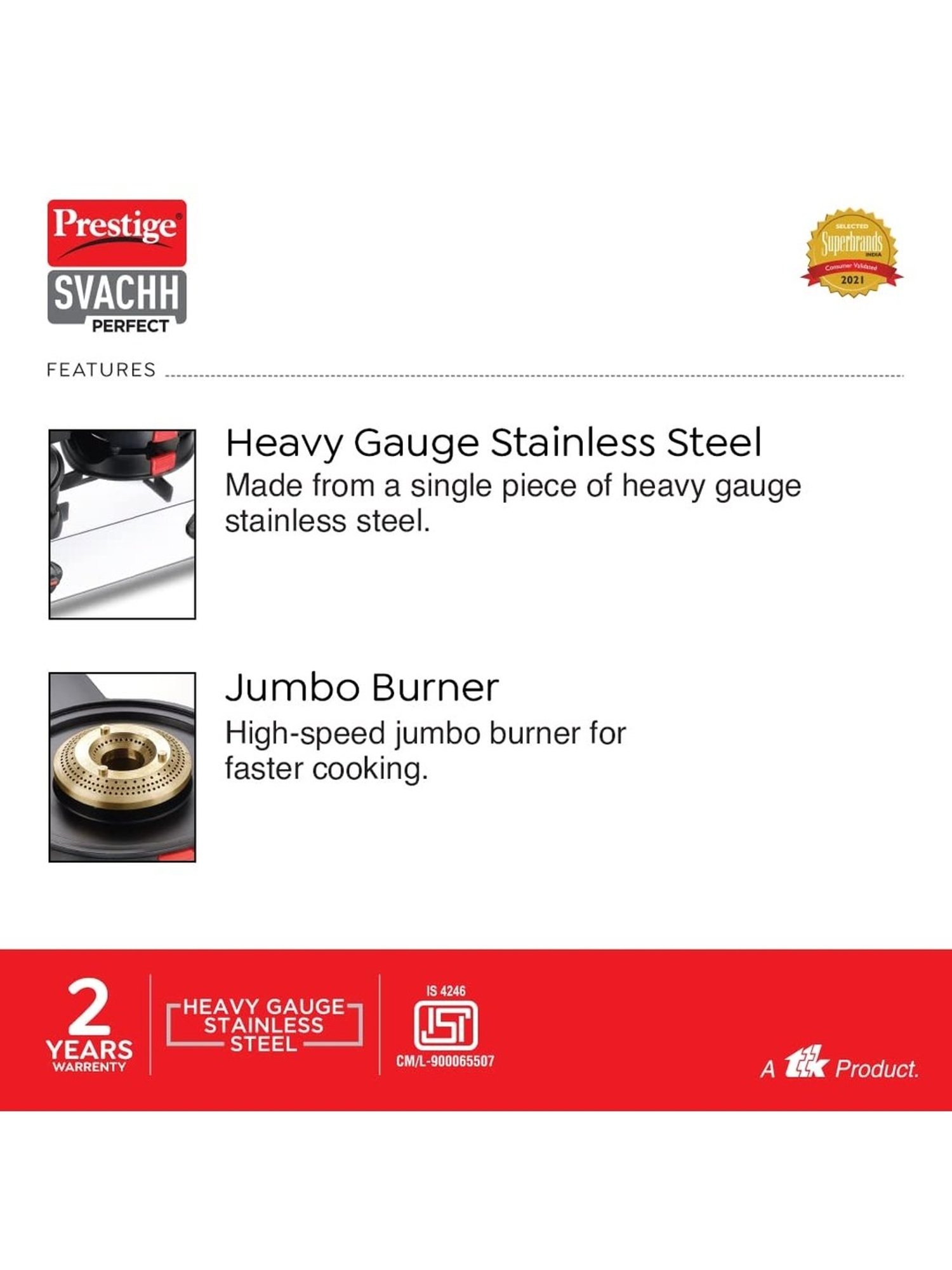 Prestige Svachh Perfect LP Silver & Black Stainless Steel Gas Stove With Liftable 3 Burners