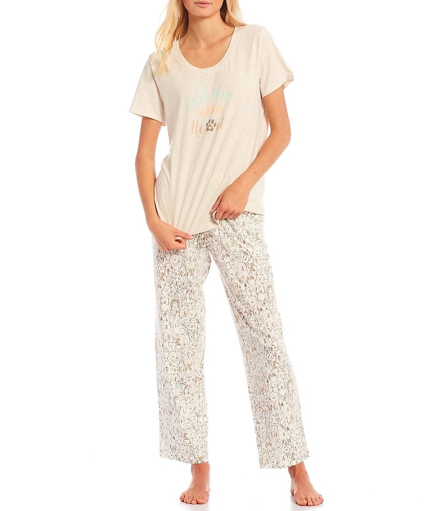 Sleep Sense Cold Nose, Warm Heart Screen Print Knit Scoop Neck Short Sleeve Sleep Tee