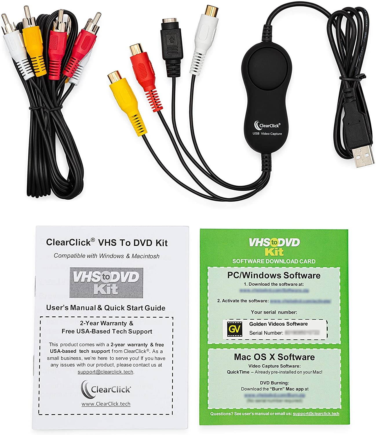 ClearClick VHS to DVD Kit for PC & Mac - USB Device Software Instructions & Tech Support - Capture Video from VCR VHS Hi8 Camcorders Gaming Systems