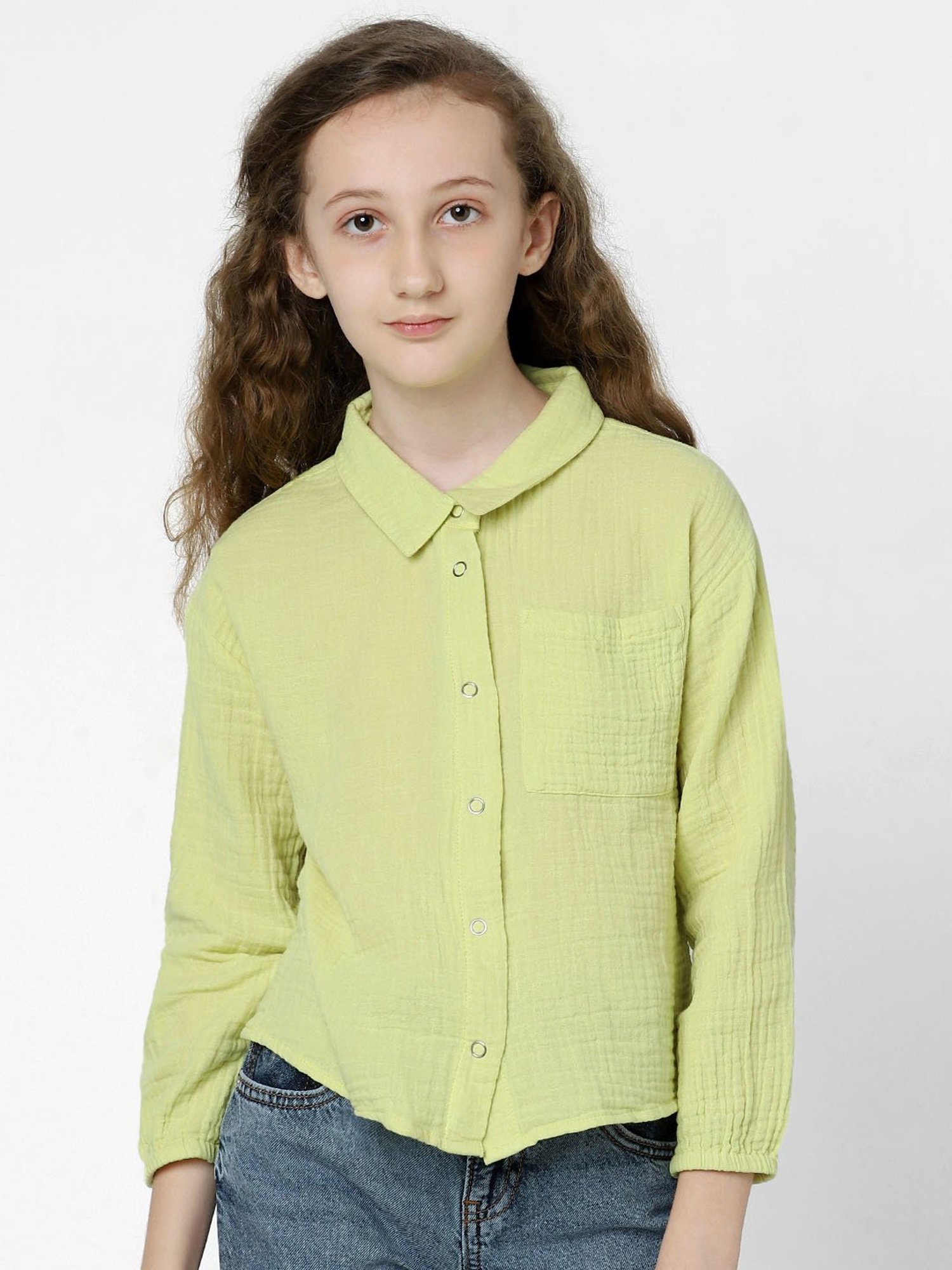 KIDS ONLY Lime Green Solid Full Sleeves Shirt