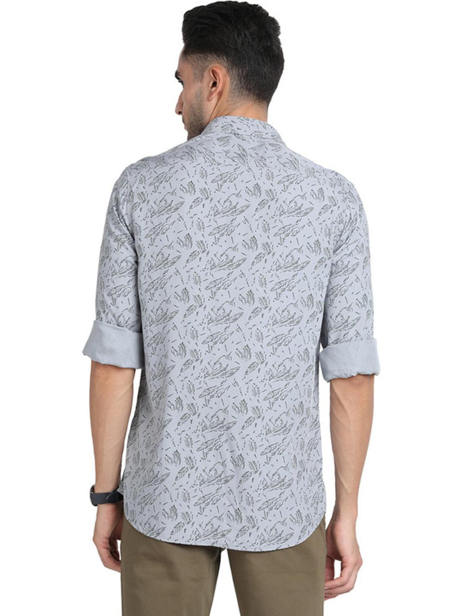 Turtle Grey Slim Fit Printed Shirts