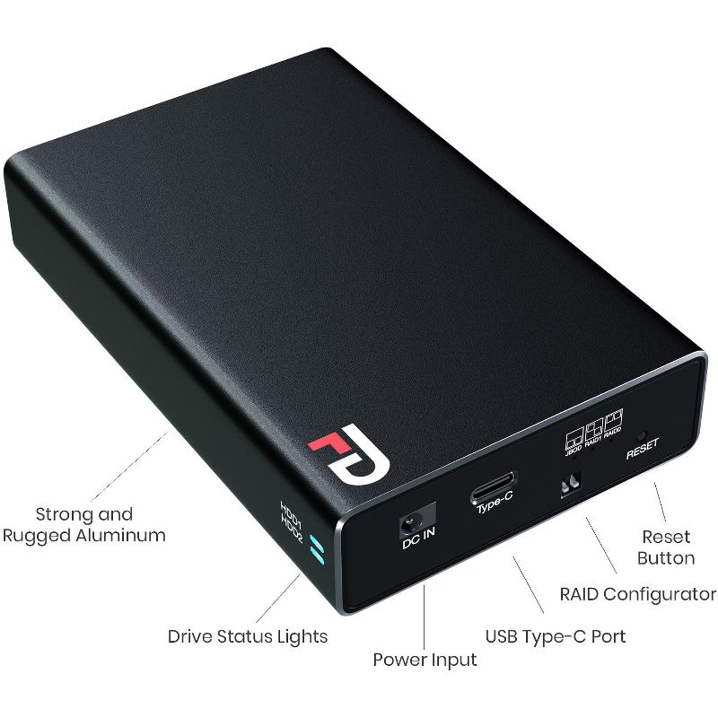 Fantom Drives FD DUO 4TB SSHD Portable 2 Bay RAID - USB 3.2 Gen 2 Type-C - RAID0/RAID1/JBOD - 2 x HDD Supported - 2 x HDD Installed