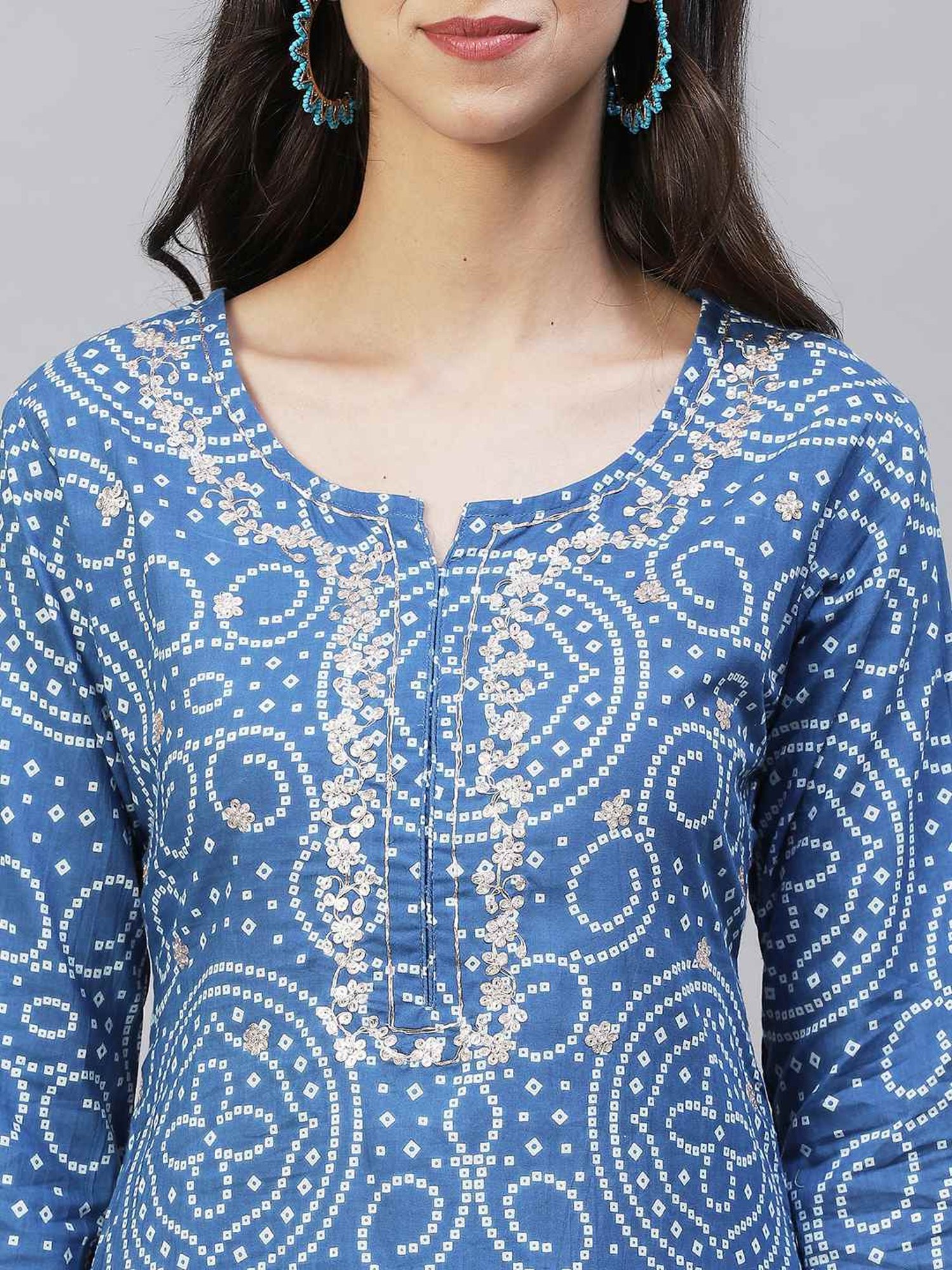 Fashor Blue Cotton Printed Kurta Pant Set